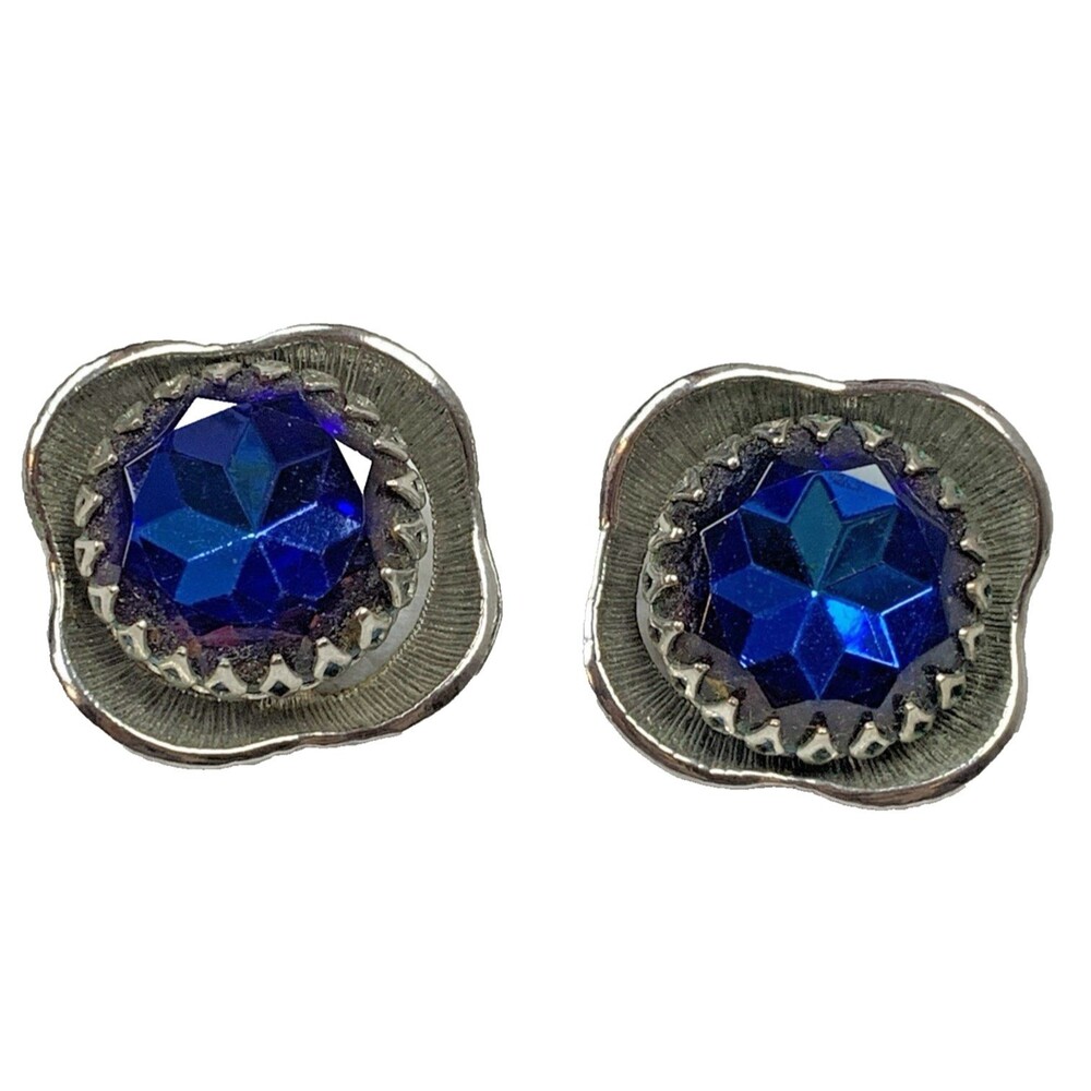Vintage 1950s Blue Rivoli Glass Clip-On Earrings